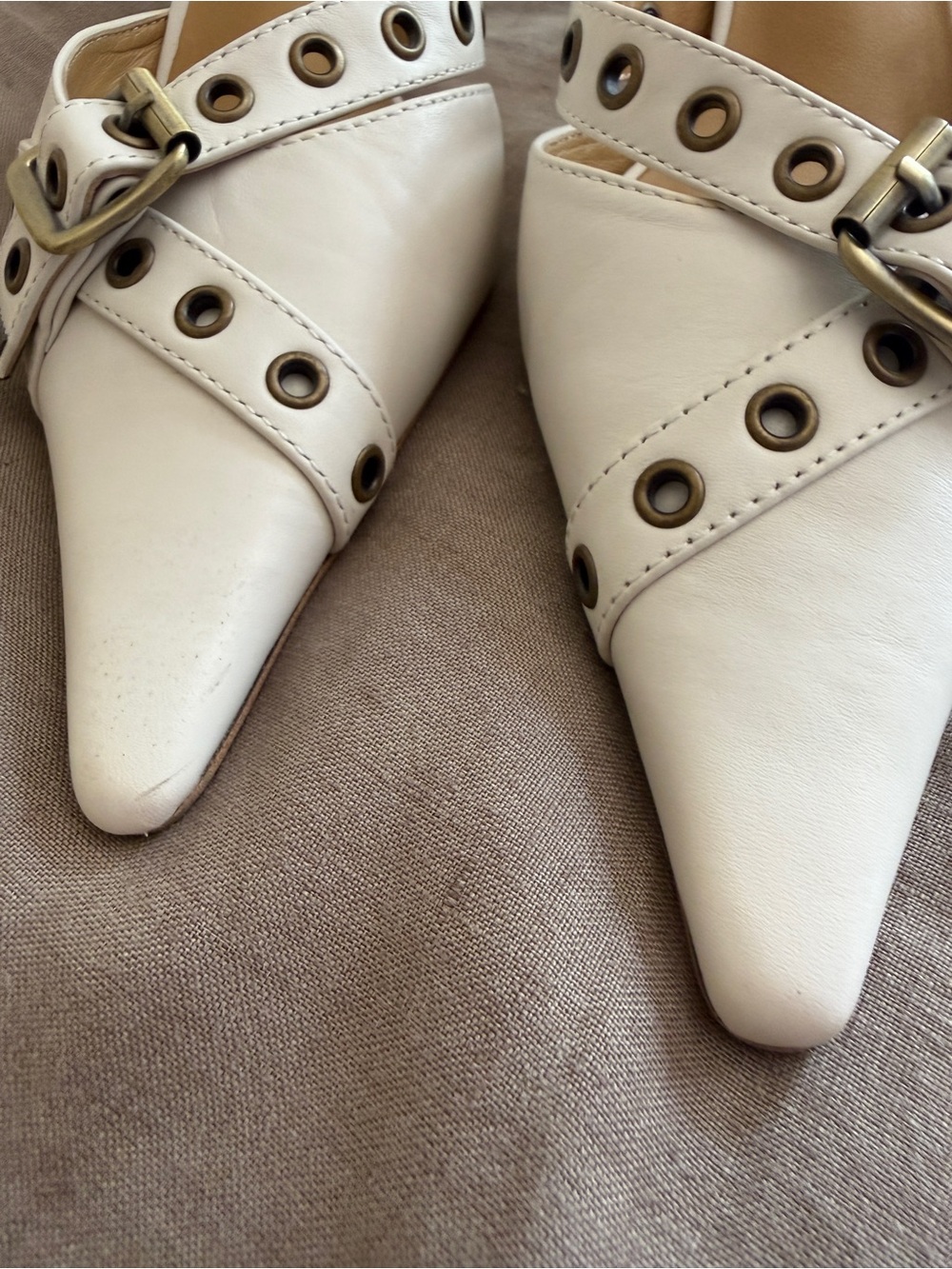 Tony Bianco White Pointed Buckle Mules with Eyelet Detail - Picture 2 of 4